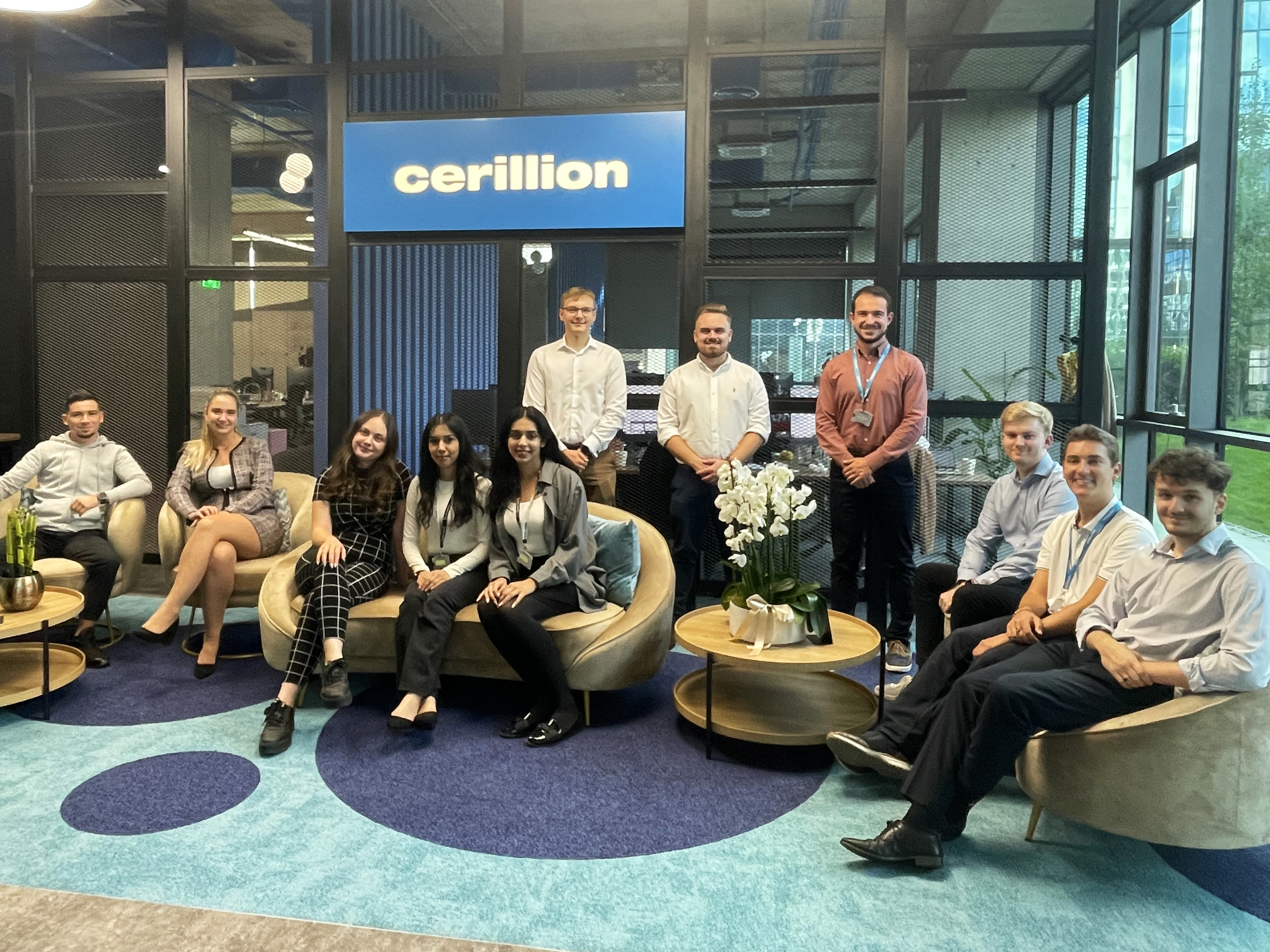 Photograph of graduates in Cerillion office reception in Bulgaria